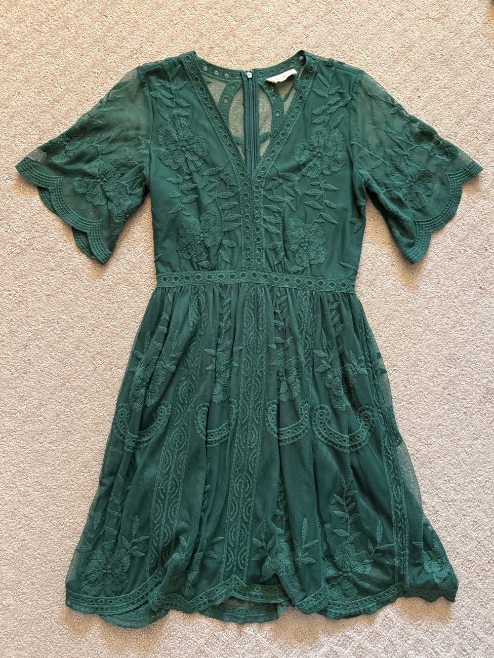 Altar'd State Emerald Green Floral Embroidered Mini Dress Fairycore Whimsical S